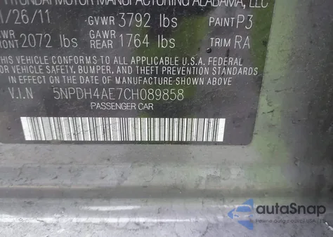 2012 Hyundai Elantra Limited z USA, uszkodzony, nr VIN 5NPDH4AE7CH089858